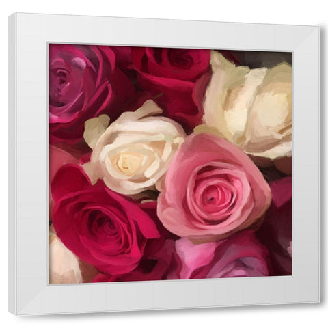 Pink Roses White Modern Wood Framed Art Print by Meneely, Dan