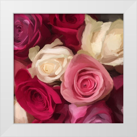 Pink Roses White Modern Wood Framed Art Print by Meneely, Dan