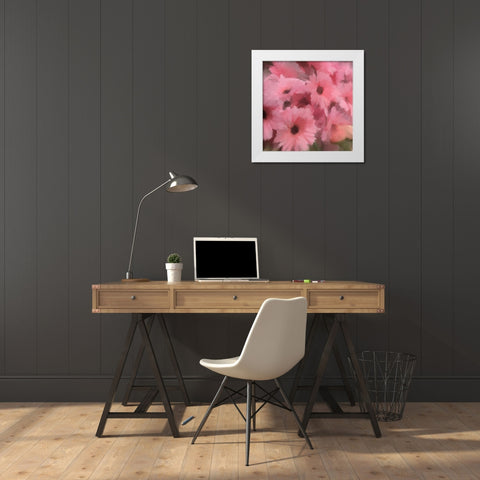 Pink Flowers White Modern Wood Framed Art Print by Meneely, Dan