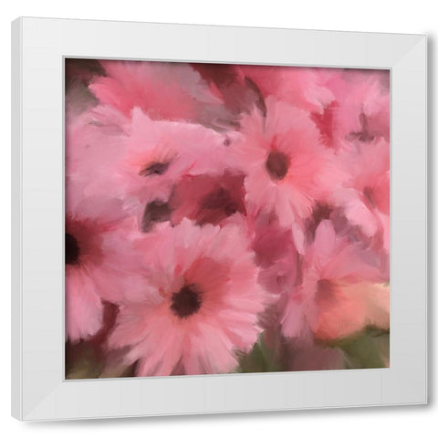 Pink Flowers White Modern Wood Framed Art Print by Meneely, Dan