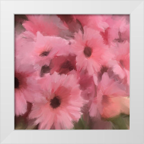Pink Flowers White Modern Wood Framed Art Print by Meneely, Dan