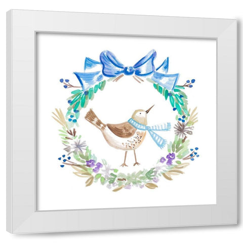 Holiday Bird Wreath II White Modern Wood Framed Art Print by Del Sol, Ani
