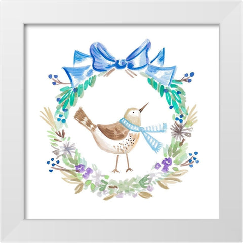 Holiday Bird Wreath II White Modern Wood Framed Art Print by Del Sol, Ani