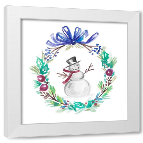Holiday Snowman Wreath I White Modern Wood Framed Art Print by Del Sol, Ani
