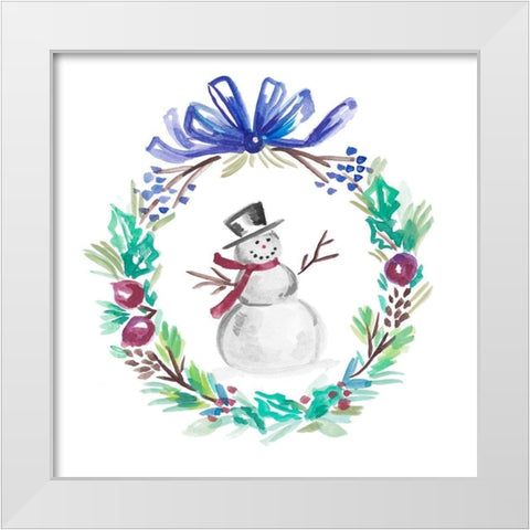Holiday Snowman Wreath I White Modern Wood Framed Art Print by Del Sol, Ani