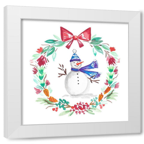 Holiday Snowman Wreath II White Modern Wood Framed Art Print by Del Sol, Ani