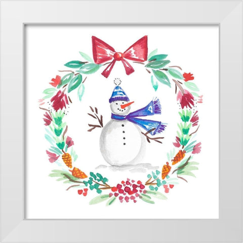 Holiday Snowman Wreath II White Modern Wood Framed Art Print by Del Sol, Ani
