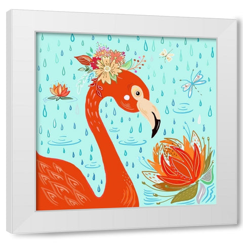 Flamingo in the Rain White Modern Wood Framed Art Print by Del Sol, Ani