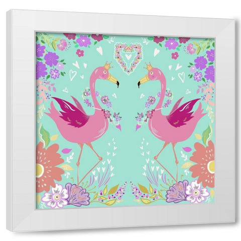 Flamingos in Love Aqua White Modern Wood Framed Art Print by Del Sol, Ani