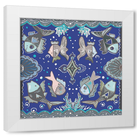 Fishes in Blue Sea White Modern Wood Framed Art Print by Del Sol, Ani