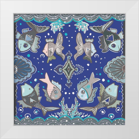 Fishes in Blue Sea White Modern Wood Framed Art Print by Del Sol, Ani