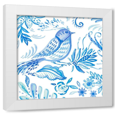 Birds in Blue I White Modern Wood Framed Art Print by Del Sol, Ani