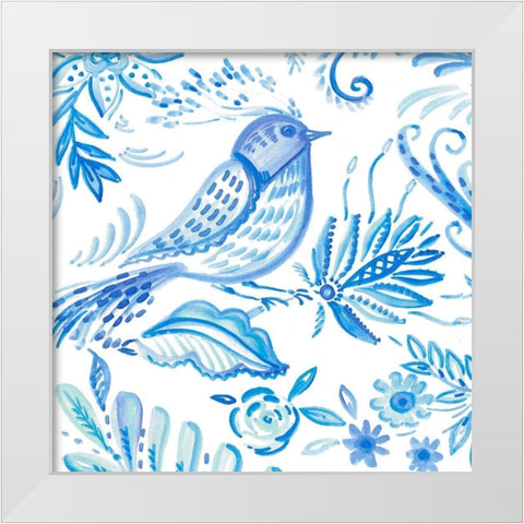 Birds in Blue I White Modern Wood Framed Art Print by Del Sol, Ani
