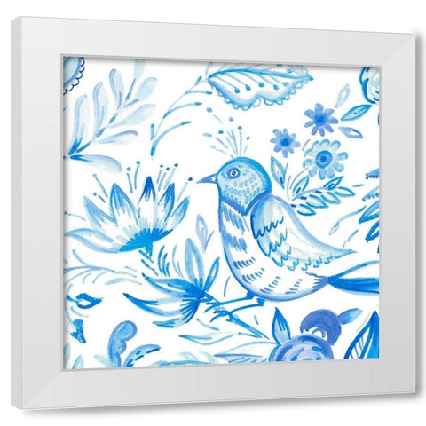 Birds in Blue II White Modern Wood Framed Art Print by Del Sol, Ani