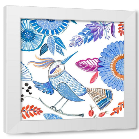Bird with Flowers I White Modern Wood Framed Art Print by Del Sol, Ani