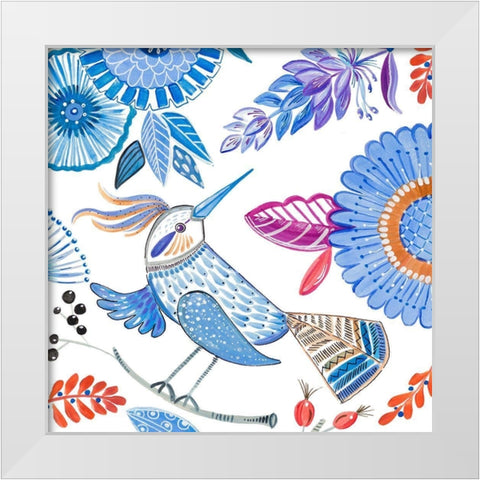 Bird with Flowers I White Modern Wood Framed Art Print by Del Sol, Ani