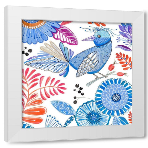 Bird with Flowers II White Modern Wood Framed Art Print by Del Sol, Ani