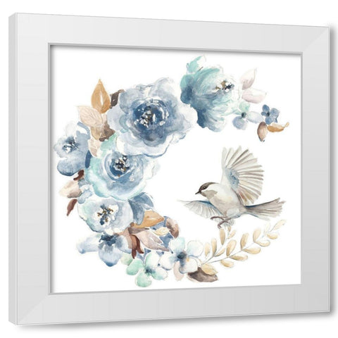 Floral with Bird I White Modern Wood Framed Art Print by Pinto, Patricia