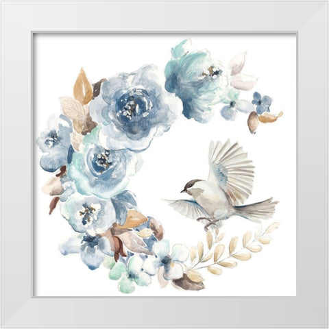 Floral with Bird I White Modern Wood Framed Art Print by Pinto, Patricia