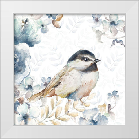 Bird on Wildflowers I White Modern Wood Framed Art Print by Pinto, Patricia