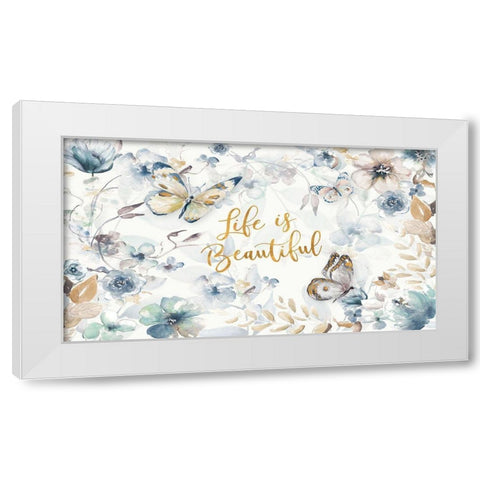 Life is Beautiful Butterfly Floral White Modern Wood Framed Art Print by Pinto, Patricia