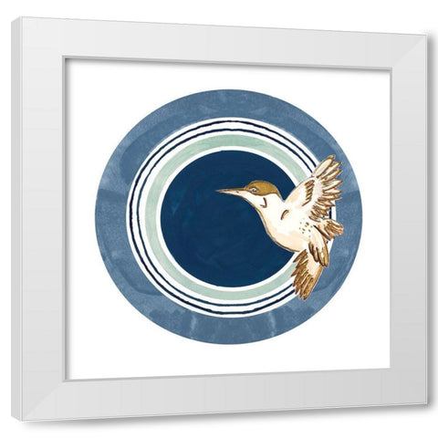 Flying Bird Circle White Modern Wood Framed Art Print by Pinto, Patricia