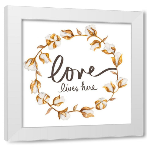 Love Lives Here White Modern Wood Framed Art Print by Gaynor, Janice