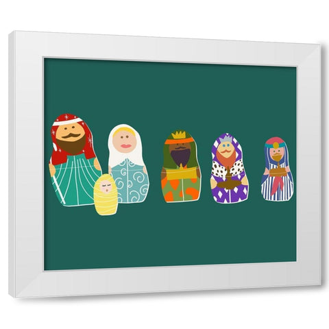 Nativity Matryoshka Dolls White Modern Wood Framed Art Print by Bucheli, Jen