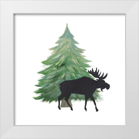 Farmhouse Christmas Moose White Modern Wood Framed Art Print by Pinto, Patricia