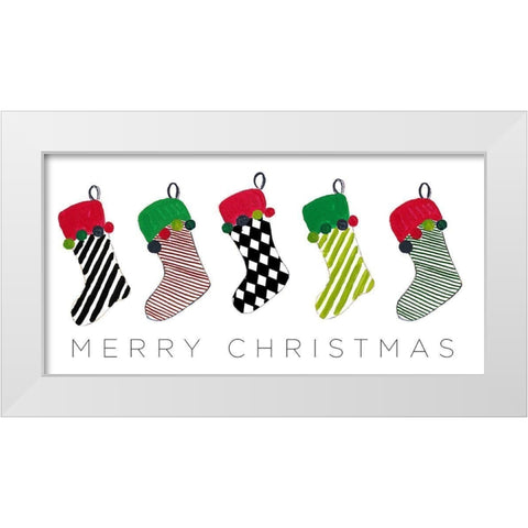 Christmas Stockings White Modern Wood Framed Art Print by Pinto, Patricia