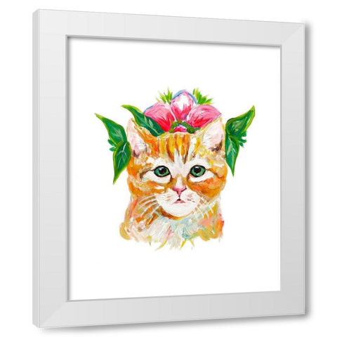 Cat with Flower Crown White Modern Wood Framed Art Print by Beauchamp, Andy