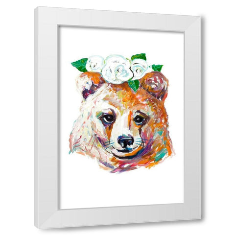 Bear with Flower Crown White Modern Wood Framed Art Print by Beauchamp, Andy