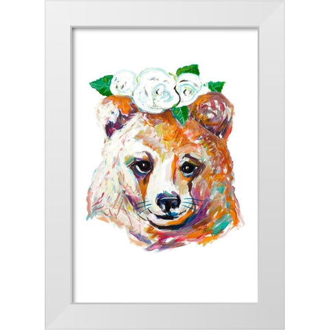 Bear with Flower Crown White Modern Wood Framed Art Print by Beauchamp, Andy