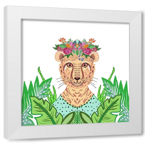 Girly Cheetah White Modern Wood Framed Art Print by Del Sol, Ani
