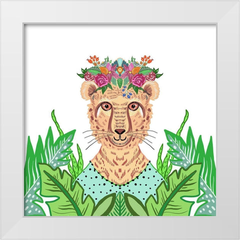 Girly Cheetah White Modern Wood Framed Art Print by Del Sol, Ani