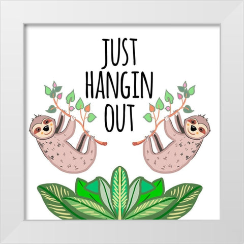 Hangin Out Sloth White Modern Wood Framed Art Print by Del Sol, Ani