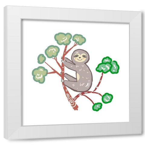 Smiling Sloth White Modern Wood Framed Art Print by Del Sol, Ani