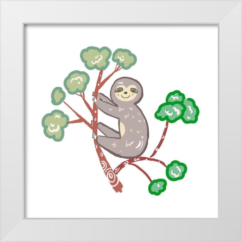 Smiling Sloth White Modern Wood Framed Art Print by Del Sol, Ani
