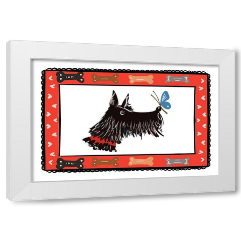 Dog With A Butterfly Friend White Modern Wood Framed Art Print by Del Sol, Ani