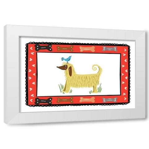 Dog with a Bird Friend White Modern Wood Framed Art Print by Del Sol, Ani