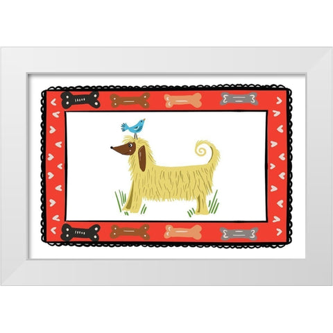Dog with a Bird Friend White Modern Wood Framed Art Print by Del Sol, Ani