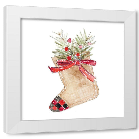 Burlap Stocking Ornament I White Modern Wood Framed Art Print by Loreth, Lanie