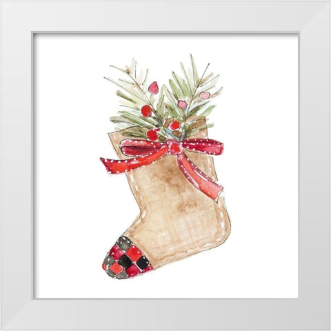 Burlap Stocking Ornament I White Modern Wood Framed Art Print by Loreth, Lanie