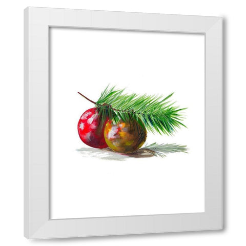 Christmas Bulb on Pine White Modern Wood Framed Art Print by Beauchamp, Andy