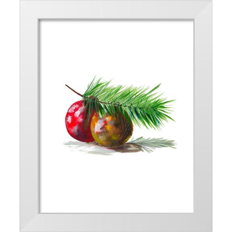 Christmas Bulb on Pine White Modern Wood Framed Art Print by Beauchamp, Andy