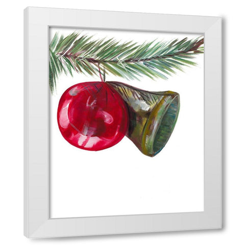 Christmas Bell on Pine White Modern Wood Framed Art Print by Beauchamp, Andy