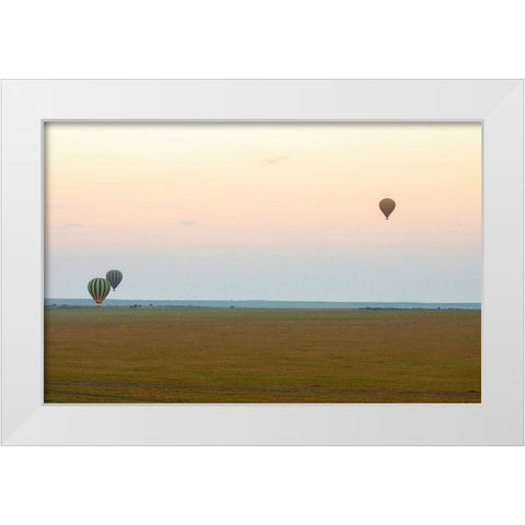 Hot Air Balloons over Kenya II White Modern Wood Framed Art Print by Mansfield, Kathy