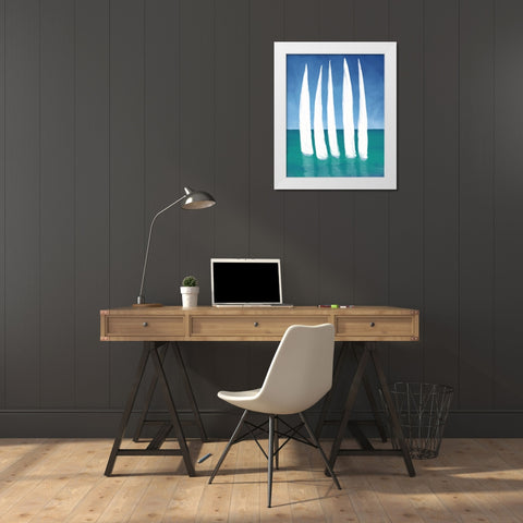 Tall Sailing Boats White Modern Wood Framed Art Print by Meneely, Dan