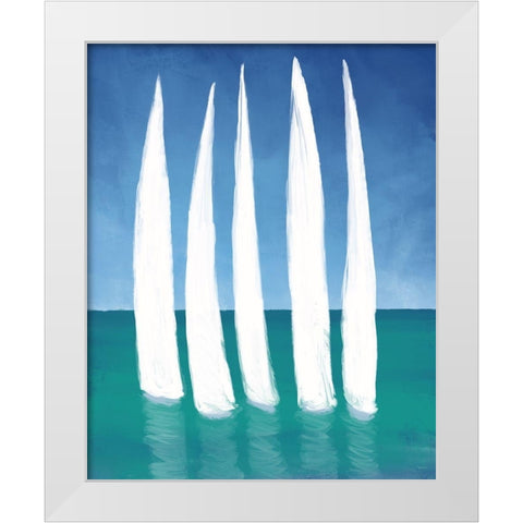 Tall Sailing Boats White Modern Wood Framed Art Print by Meneely, Dan