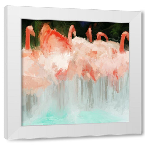 Flamingo Dance White Modern Wood Framed Art Print by Meneely, Dan